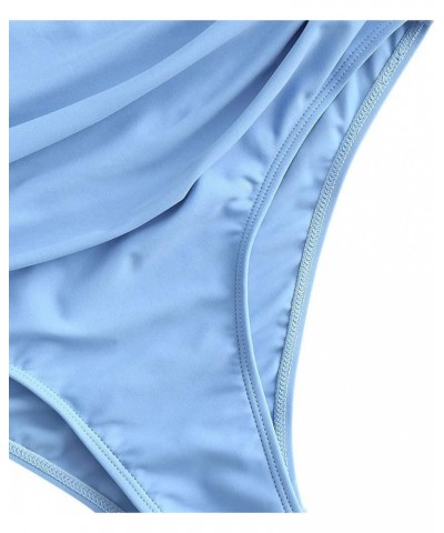 Women's Crisscross Ruched High Waisted Bottom Bikini Set Two Piece Swimsuit Tankini Light Blue $19.94 Swimsuits