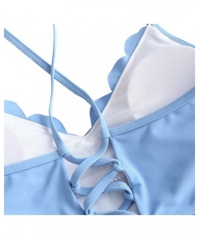 Women's Crisscross Ruched High Waisted Bottom Bikini Set Two Piece Swimsuit Tankini Light Blue $19.94 Swimsuits