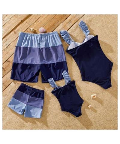 Family Matching Swimsuits One Piece Bathing Suits Hollow Out Monokini Mommy and Me Swimwear Beachwear Men Dark Blue $14.83 Sw...