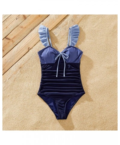 Family Matching Swimsuits One Piece Bathing Suits Hollow Out Monokini Mommy and Me Swimwear Beachwear Men Dark Blue $14.83 Sw...