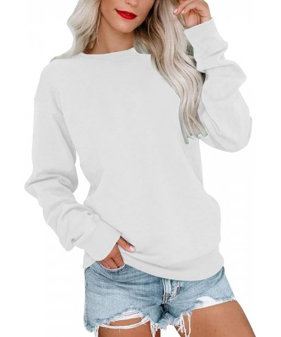 Fall Tops for Women 2023 Trendy Long Sleeved Crew Neck Daily Shirt Comfortable Leisure Pullover Sweatshirt White 2 $3.71 Acti...