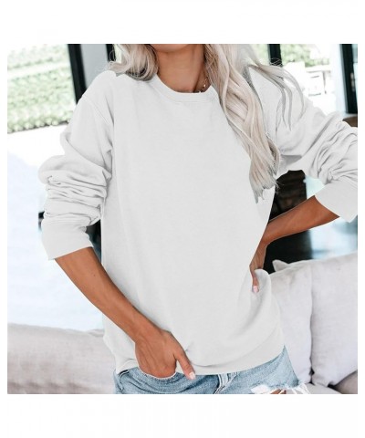 Fall Tops for Women 2023 Trendy Long Sleeved Crew Neck Daily Shirt Comfortable Leisure Pullover Sweatshirt White 2 $3.71 Acti...