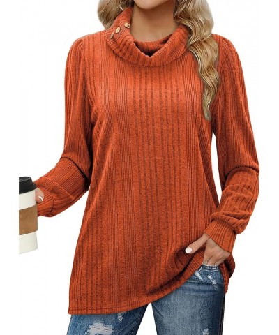 Women's Turtleneck Tunic Sweaters Long Sleeve Ribbed Knit Comfy Loose Casual Fall Sweater Burnt Orange $12.18 Sweaters