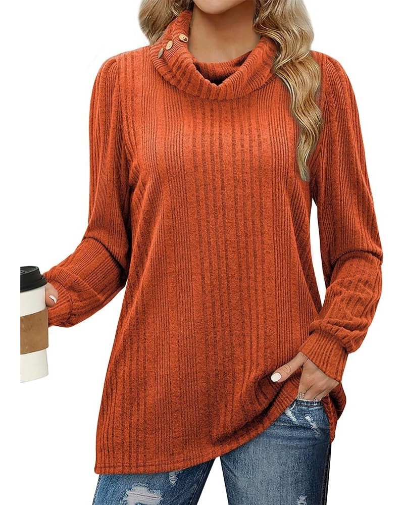 Women's Turtleneck Tunic Sweaters Long Sleeve Ribbed Knit Comfy Loose Casual Fall Sweater Burnt Orange $12.18 Sweaters