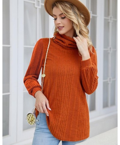 Women's Turtleneck Tunic Sweaters Long Sleeve Ribbed Knit Comfy Loose Casual Fall Sweater Burnt Orange $12.18 Sweaters