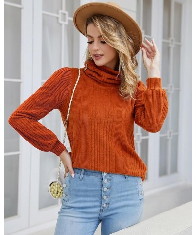 Women's Turtleneck Tunic Sweaters Long Sleeve Ribbed Knit Comfy Loose Casual Fall Sweater Burnt Orange $12.18 Sweaters