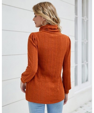 Women's Turtleneck Tunic Sweaters Long Sleeve Ribbed Knit Comfy Loose Casual Fall Sweater Burnt Orange $12.18 Sweaters