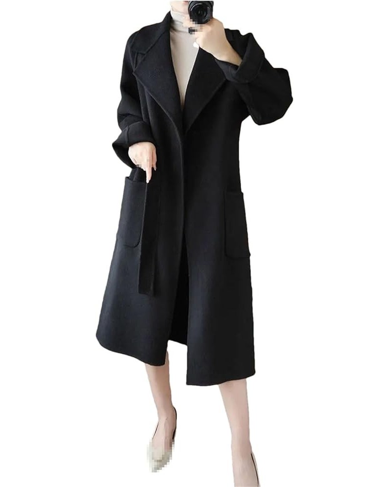 Double-Sided Cashmere Coat Autumn Winter Woolen Coat Women Long Loose Wool Coat Black $40.61 Coats