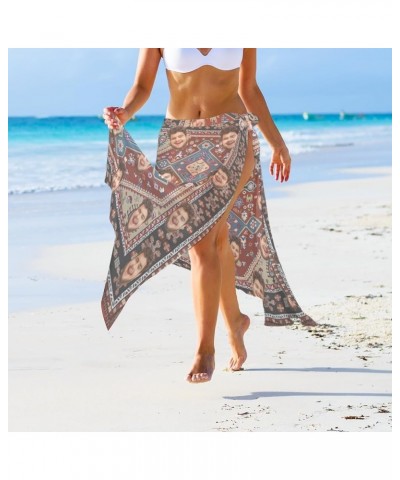 Custom Faces Short Sarongs Personalized Chiffon Beach Wrap for Women Printed Cover Ups Bikini Wraps Design 07 $12.59 Swimsuits