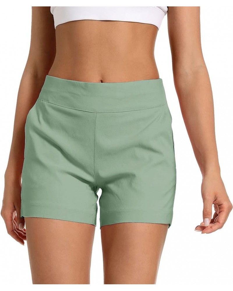 Women's Chino Shorts - 4" Inseam, High Waisted, Elastic, Summer Casual Shorts with 2 Front Pockets Olive Green $13.44 Shorts