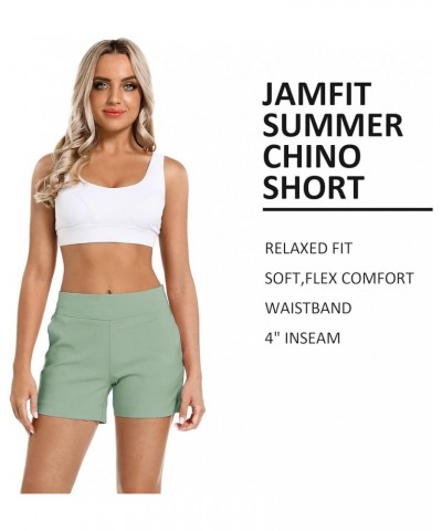 Women's Chino Shorts - 4" Inseam, High Waisted, Elastic, Summer Casual Shorts with 2 Front Pockets Olive Green $13.44 Shorts