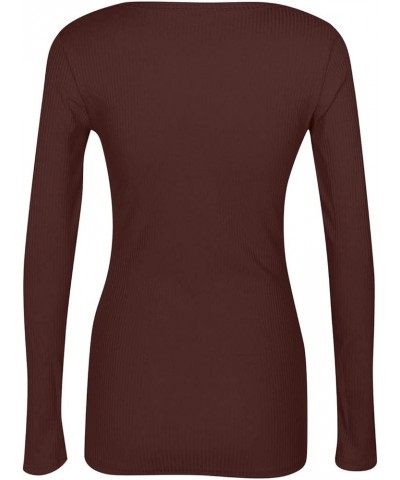 Long Sleeve Womens Casual Tops Ribbed Knit Shirts Scoop Neck Blouses for Work Solid Color Sweatshirts Slim Tops X31-coffee $1...