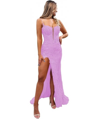 Women's Sweetheart Long Prom Dresses with Slit Lace Applique Mermaid Formal Evening Gowns CYM127 Lilac $42.80 Dresses