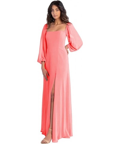 Women's Puffy Long Sleeve Bridesmaid Dresses with Slit A Line Square Neck Formal Prom Evening Gown Coral $49.94 Dresses