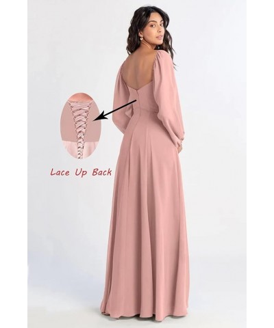 Women's Puffy Long Sleeve Bridesmaid Dresses with Slit A Line Square Neck Formal Prom Evening Gown Coral $49.94 Dresses