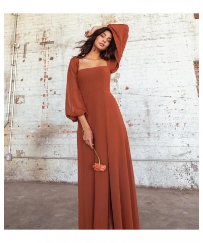 Women's Puffy Long Sleeve Bridesmaid Dresses with Slit A Line Square Neck Formal Prom Evening Gown Coral $49.94 Dresses