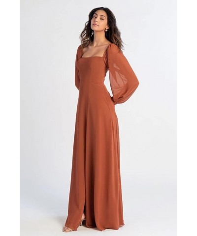 Women's Puffy Long Sleeve Bridesmaid Dresses with Slit A Line Square Neck Formal Prom Evening Gown Coral $49.94 Dresses