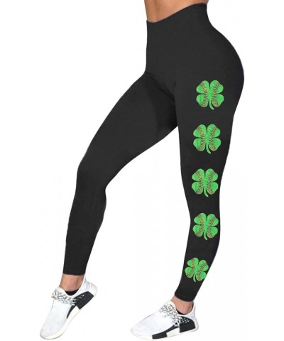 St.Patrick's Day Irish Green Shamrock High Waist Yoga Pants Clover Leaves Gym Leggings Butt Lifting Workout Pants B_grey $10....