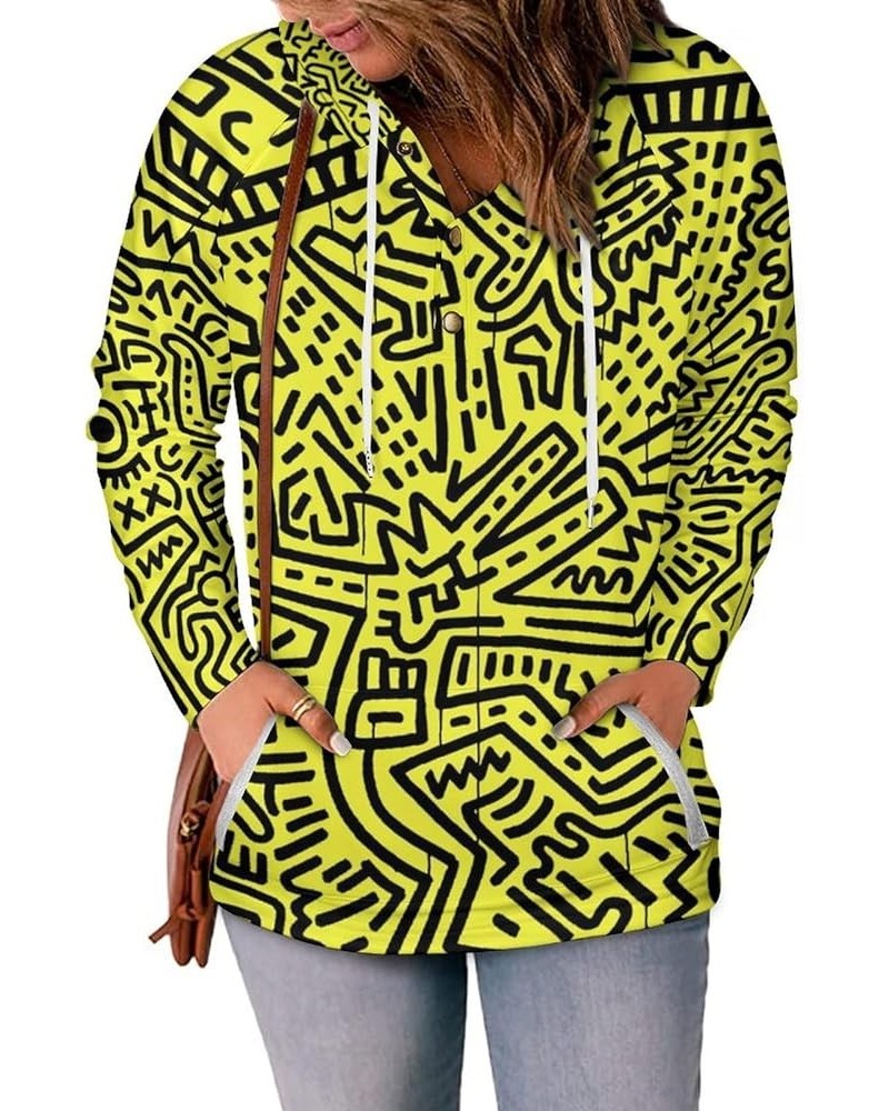 Womens Keith-Haring Button Tops Long Sleeve Hoodie Pullover Blouses Sweatshirt Style-6 $21.99 Hoodies & Sweatshirts