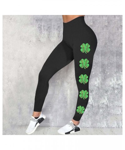 St.Patrick's Day Irish Green Shamrock High Waist Yoga Pants Clover Leaves Gym Leggings Butt Lifting Workout Pants B_grey $10....