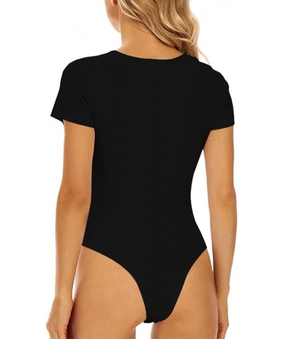 Women's Square Neck Short Sleeve Sexy Bodysuit Jumpsuits for Women Clothing Black $9.17 Bodysuits