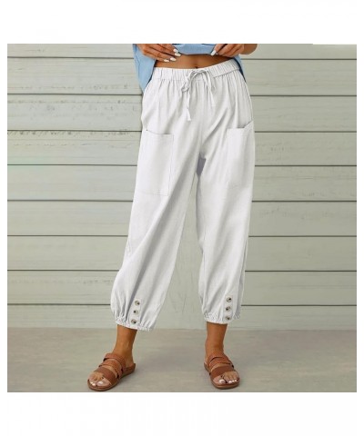 Cotton Linen Pants for Women High Waisted Drawstring Summer Comfy Flowy Casual Loose Beach Pants with Pockets White $13.95 Pants