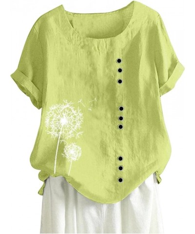 Linen Tops for Women Loose Fit, Women Cotton Linen Breathable Solid Color Basic Tunic Tee Shirts Tops Blouse H-02 Yellow $6.9...