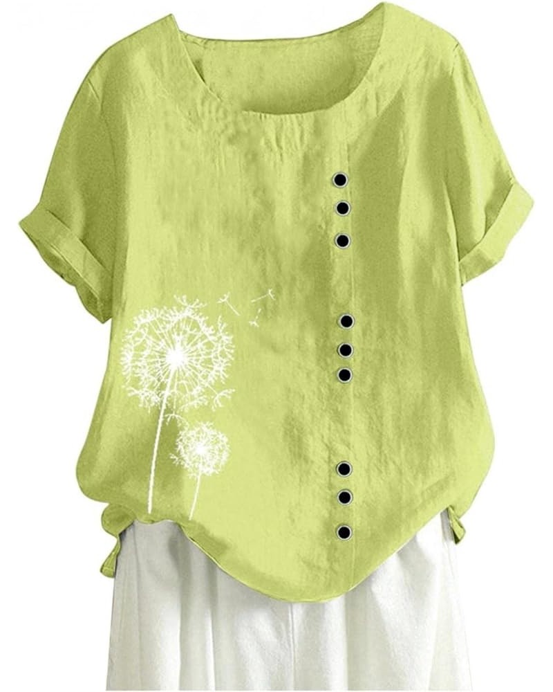 Linen Tops for Women Loose Fit, Women Cotton Linen Breathable Solid Color Basic Tunic Tee Shirts Tops Blouse H-02 Yellow $6.9...