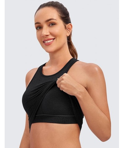 Womens Seamless Ribbed Longline High Neck Sports Bra - Racerback Padded Slim Fit Crop Tank Top with Built in Bra Black $19.47...