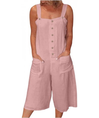 Women's 's Jumpsuits, Rompers & Overalls Wide-Leg Loose Button Wide Capris Jumpsuit With Pockets Jumpsuits Pink $10.26 Jumpsuits