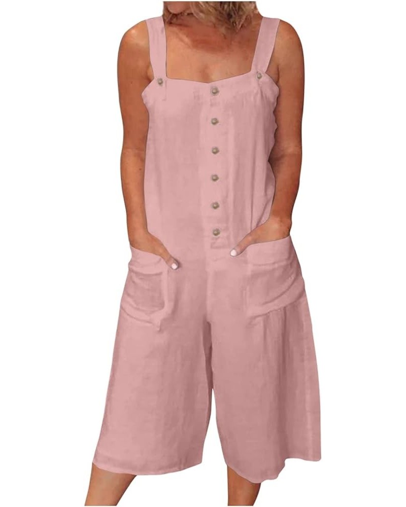 Women's 's Jumpsuits, Rompers & Overalls Wide-Leg Loose Button Wide Capris Jumpsuit With Pockets Jumpsuits Pink $10.26 Jumpsuits