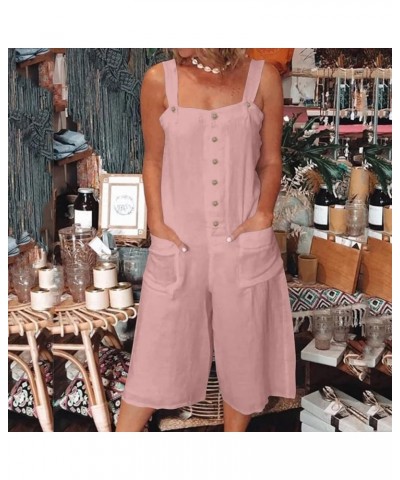 Women's 's Jumpsuits, Rompers & Overalls Wide-Leg Loose Button Wide Capris Jumpsuit With Pockets Jumpsuits Pink $10.26 Jumpsuits