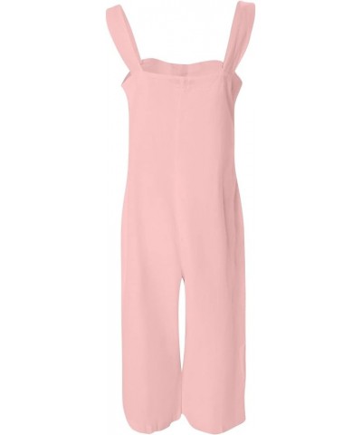 Women's 's Jumpsuits, Rompers & Overalls Wide-Leg Loose Button Wide Capris Jumpsuit With Pockets Jumpsuits Pink $10.26 Jumpsuits