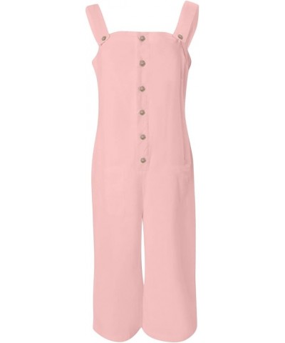 Women's 's Jumpsuits, Rompers & Overalls Wide-Leg Loose Button Wide Capris Jumpsuit With Pockets Jumpsuits Pink $10.26 Jumpsuits