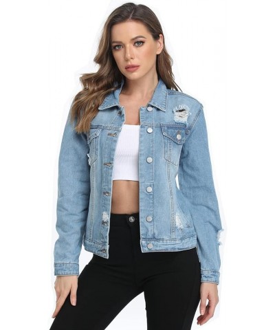 Women's Denim Jackets Ripped Distressed Casual Long Sleeve Basic Button Down Jean Jacket with Pockets A Medium Blue $12.00 Ja...