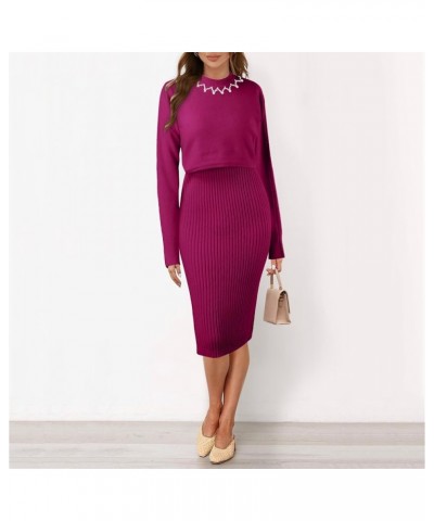 Womens Knitted Dress Pullover Top and Dress Bodycon 2 Piece Set Sweater Midi Dress Jumper Knitted Dress Set 02 D-red $21.72 S...