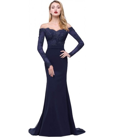 Off The Shoulder Mermaid Bridesmaid Dresses Long Lace Prom Party Gowns Long Sleeves Navy Blue $46.06 Dresses