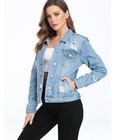 Women's Denim Jackets Ripped Distressed Casual Long Sleeve Basic Button Down Jean Jacket with Pockets A Medium Blue $12.00 Ja...