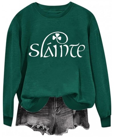 St Patricks Day Shirt Women Graphic Print Tees Shirt Lucky Love Irish Clover Blouse Casual Long Sleeve Pullover Tops Green-17...