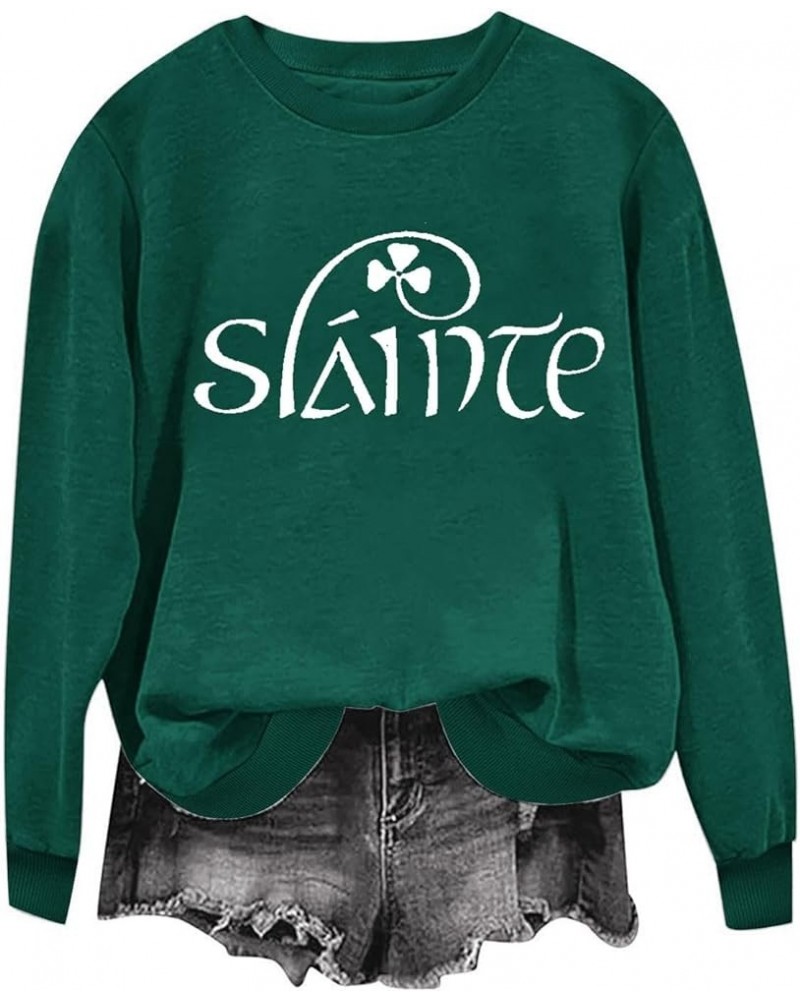 St Patricks Day Shirt Women Graphic Print Tees Shirt Lucky Love Irish Clover Blouse Casual Long Sleeve Pullover Tops Green-17...