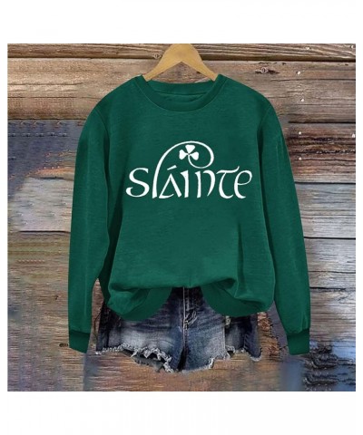 St Patricks Day Shirt Women Graphic Print Tees Shirt Lucky Love Irish Clover Blouse Casual Long Sleeve Pullover Tops Green-17...