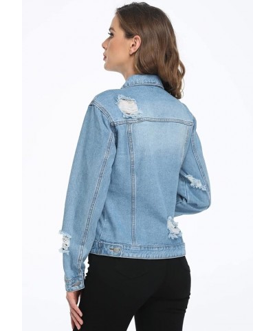 Women's Denim Jackets Ripped Distressed Casual Long Sleeve Basic Button Down Jean Jacket with Pockets A Medium Blue $12.00 Ja...