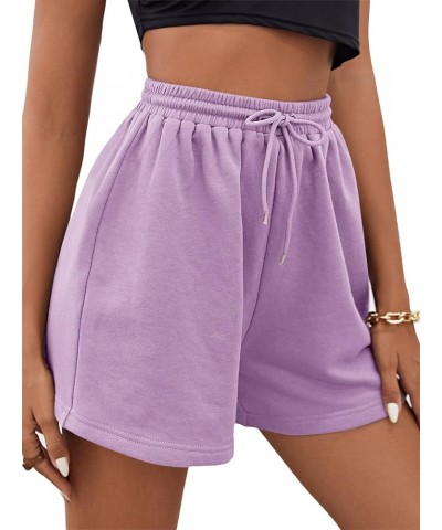 Women's Drawstring High Waist Sweat Shorts Patched Yoga Running Sports Track Shorts Lilac Purple $10.00 Shorts