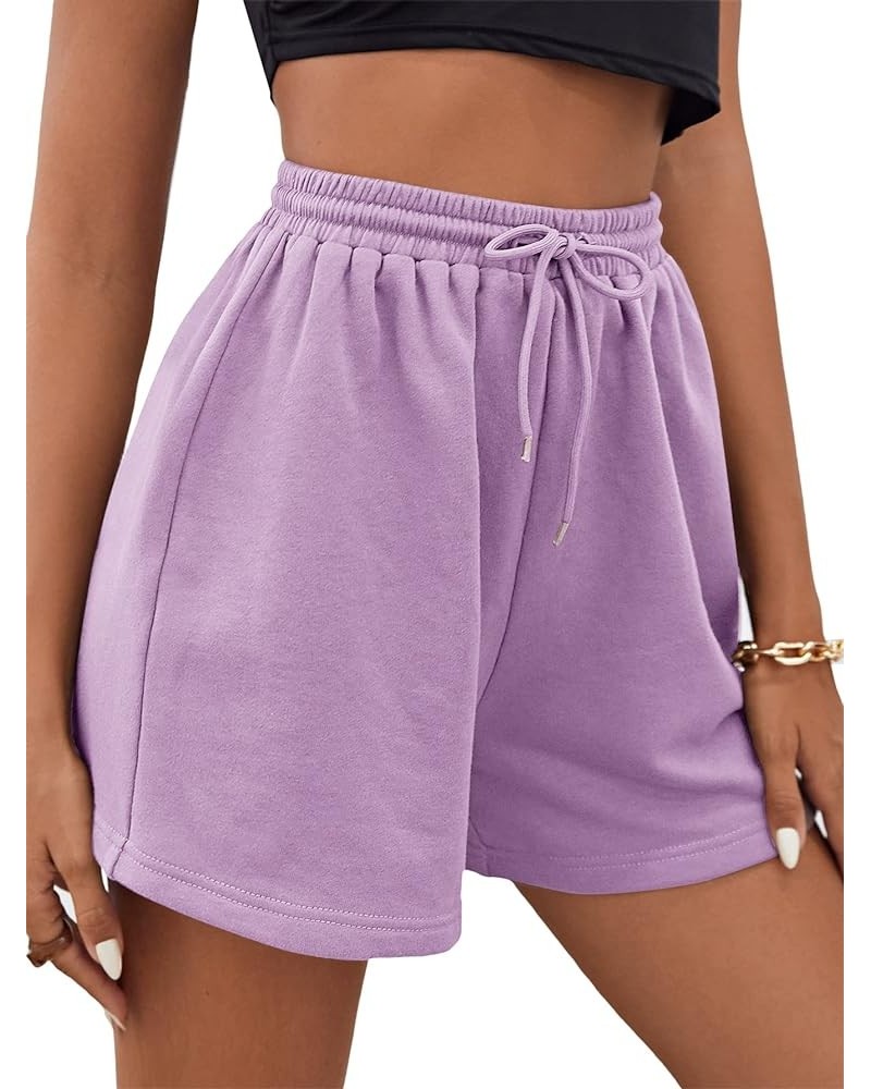 Women's Drawstring High Waist Sweat Shorts Patched Yoga Running Sports Track Shorts Lilac Purple $10.00 Shorts