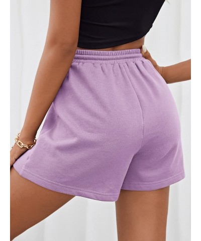 Women's Drawstring High Waist Sweat Shorts Patched Yoga Running Sports Track Shorts Lilac Purple $10.00 Shorts