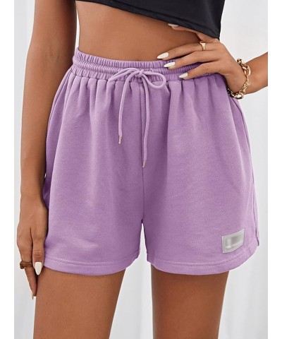 Women's Drawstring High Waist Sweat Shorts Patched Yoga Running Sports Track Shorts Lilac Purple $10.00 Shorts