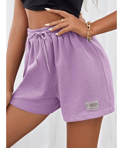 Women's Drawstring High Waist Sweat Shorts Patched Yoga Running Sports Track Shorts Lilac Purple $10.00 Shorts