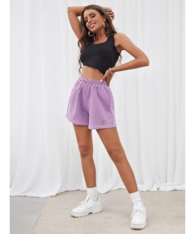 Women's Drawstring High Waist Sweat Shorts Patched Yoga Running Sports Track Shorts Lilac Purple $10.00 Shorts