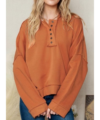 Women's V Neck Button Down Long Sleeve Crop Hoodies Loose Pullover Hooded Sweatshirts Tops Orange $20.58 Hoodies & Sweatshirts