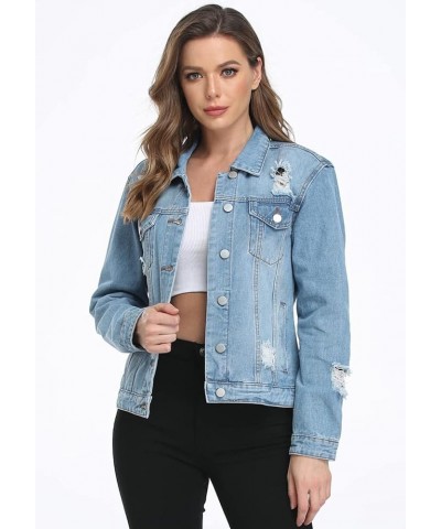 Women's Denim Jackets Ripped Distressed Casual Long Sleeve Basic Button Down Jean Jacket with Pockets A Medium Blue $12.00 Ja...